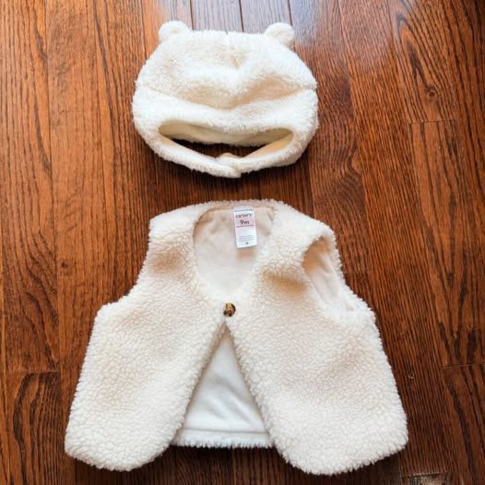 Carter's Teddy Bear Sherpa Vest Hat Set 9M Neutral Baby Outfit